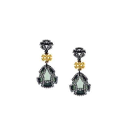 Arete peridoto y diamantes en plata con oro 14k